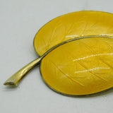 Aksel Holmsen Norwegian Sterling Silver & Yellow Enamel Leaf Brooch Antique