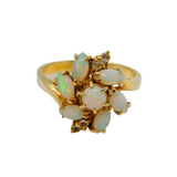 Gold On Sterling Silver 7 Opal & Spinel Cluster Ring Vintage c1970 Size P 1/2