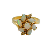 Gold On Sterling Silver 7 Opal & Spinel Cluster Ring Vintage c1970 Size P 1/2