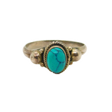 Sterling Silver Cabochon Turquoise Studio Band Ring Vintage c1970 Size M