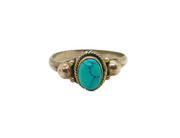 Sterling Silver Cabochon Turquoise Studio Band Ring Vintage c1970 Size M