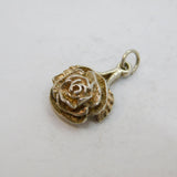 Sterling Silver Rose Flower With Leaves Charm Pendant Vintage c1970s
