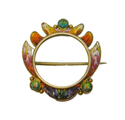 Victorian 800 Silver Gilt Micro-Mosaic Floral Portrait Brooch Antique c1880s