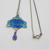 Art Nouveau Sterling Silver Enamel Lavalier Drop Pendant Necklace Antique