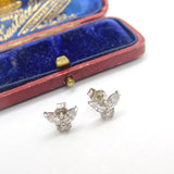 Pair of Sterling Silver Diamond Paste Butterfly Stud Earrings Vintage c1970