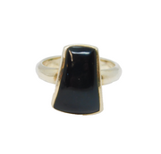 Sterling Silver Black Onyx Agate Abstract Shape Dress Ring Vintage c1970 Size P