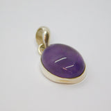 Sterling Silver Oval Amethyst Cabochon Pendant Vintage c1970