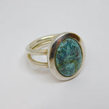 Sterling Silver Chunky Turquoise Cabochon Studio Style Ring Vintage c1970 Size P