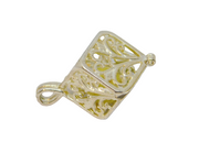 Sterling Silver Filigree Opening Box With Bead Charm Pendant Vintage c1970