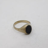 Sterling Silver Black Onyx Oval Childs Signet Band Ring Vintage c1970 Size F 1/2