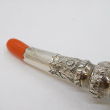 George III Sterling Silver & Red Coral Baby Rattle & Teether Antique c1790s