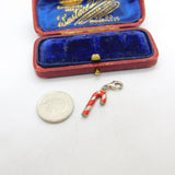 Sterling Silver Red Enamel Stick of Rock Charm Pendant Vintage c1970