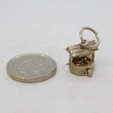 Sterling Silver Cat in the Wishing Well Opening Charm Pendant Vintage c1970s