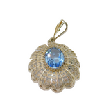 .935 Silver Blue Faceted Glass Patterned Oval Drop Pendant Vintage c1970