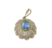 .935 Silver Blue Faceted Glass Patterned Oval Drop Pendant Vintage c1970
