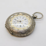 19th Century Swiss .935 Silver & Enamel Ladies Pocket Watch & Key Antique