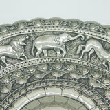 19th Century Ceylonese White Metal Animal Pattern Dish Antique c1880s
