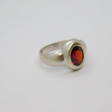 Sterling Silver Faceted Garnet Brushed Band Studio Ring Vintage c1970 Size M