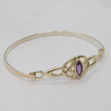 Sterling Silver Marquise Amethyst Celtic Pattern Bangle Bracelet Vintage c1990's