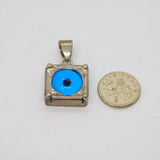 Sterling Silver Glass 'Evil Eye' Protection Symbol Studio Pendant Vintage c1970s