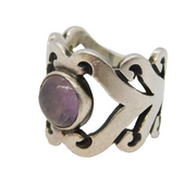 Mexican Sterling Silver Cabochon Amethyst Abstract Dress Ring Vintage 1970