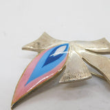 Studio Sterling Silver & Enamel Floral Spray Brooch Vintage 1973 Birmingham