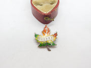 Sterling Silver & Colourful Enamel Ottawa Canada Maple Brooch Antique c1920