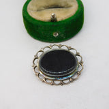 Sterling Silver & Onyx Set Floral Brooch Pin Vintage c1970