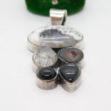 Sterling Silver Rutilated Quartz & Geode Set Statement Ring Vintage c1990