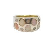 Sterling Silver Mother Of Pearl Circles Pattern Ring Modern c2000 Size Q 1/2