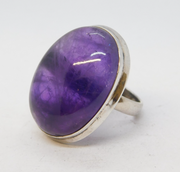 Large Sterling Silver & Cabochon Cut Amethyst Statement Ring Vintage Birmingham