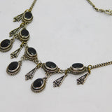 Sterling Silver Black Onyx Agate Deco Style Filigree Necklace Vintage c1970