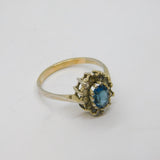 9ct & Sterling Silver Blue Topaz & Spinel Cluster Ring Antique c1930 Size P 1/2