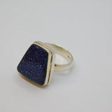 Sterling Silver Modernist Blue Goldstone Studio Style Ring Vintage c1970 Size P