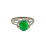 Sterling Silver Cabochon Green Agate Dress Ring Contemporary c1990 Size Q