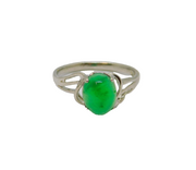 Sterling Silver Cabochon Green Agate Dress Ring Contemporary c1990 Size Q