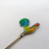 Sterling Silver Colourful Enamel Chicken Terminal Cocktail Stick Antique