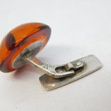 Sterling Silver & Natural Baltic Amber Gents Cufflinks Vintage c1950