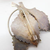 Russian Sterling Silver Cabochon Baltic Amber Leaf Brooch Antique c1930 Deco