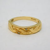 14ct Yellow Gold & Diamond 'Je t'aime' I Love You Dove Pattern Ring Vintage