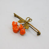 Continental .800 Silver Gilt Carved Coral Floral Spray Brooch Pin Antique c1930