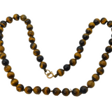 9ct Yellow Gold Mounted Tiger's Eye Beaded Chain Necklace Vintage c1970s