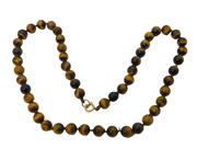 9ct Yellow Gold Mounted Tiger's Eye Beaded Chain Necklace Vintage c1970s