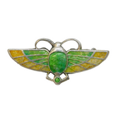 Edwardian Charles Horner Sterling Silver Enamel Egyptian Scarab Brooch Antique
