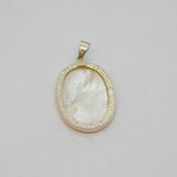 Sterling Silver Mother Of Pearl Shell Oval Form Drop Pendant Modern c1990s