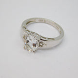 Sterling Silver Oval White Topaz Dress Ring Vintage c1970 Size N 1/2