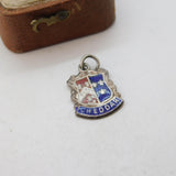 Sterling Silver Enamel Cheddar Travel Shield Charm Pendant Vintage c1970