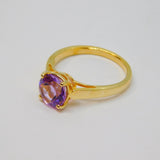 Gold On Sterling Silver Round Amethyst Solitaire Ring Vintage c1970 Size N 1/2