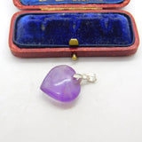 Sterling Silver Carved Amethyst Heart Charm Pendant Vintage c1970