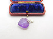 Sterling Silver Carved Amethyst Heart Charm Pendant Vintage c1970